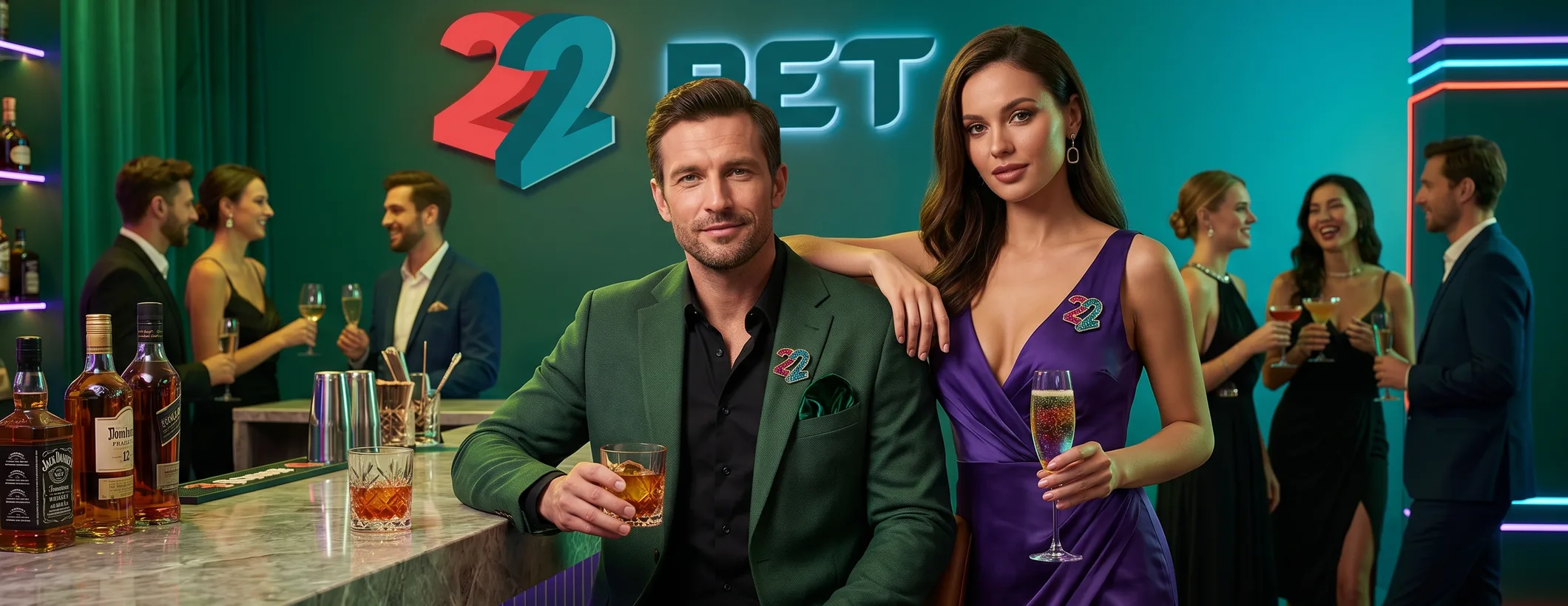 Guests at a 22Bet-branded casino bar