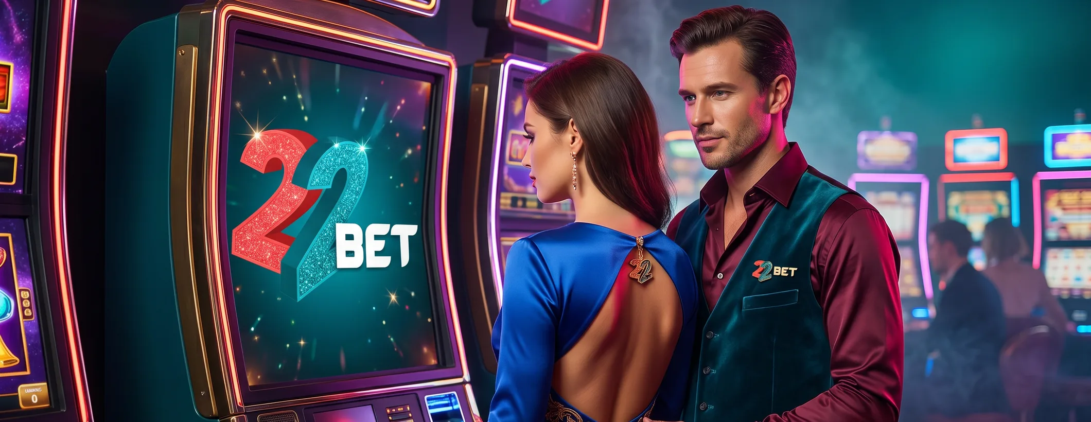A couple at a 22Bet slot machine