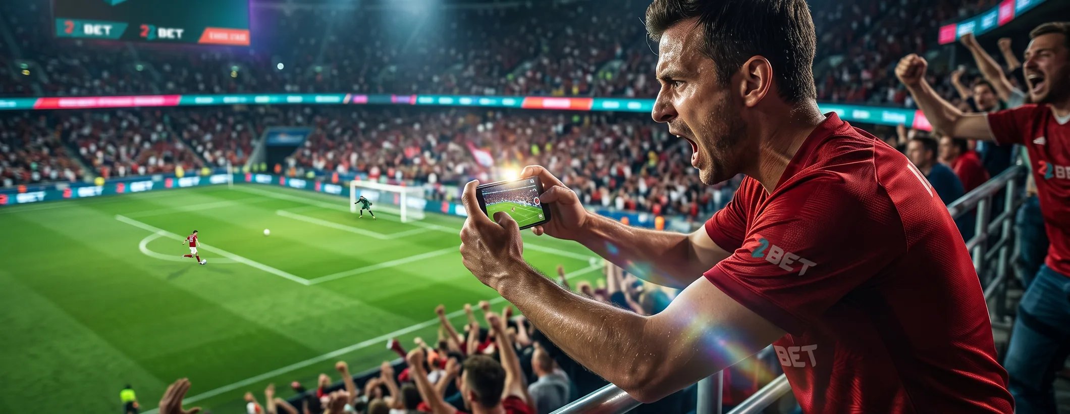 A fan following a live match on the 22Bet mobile app