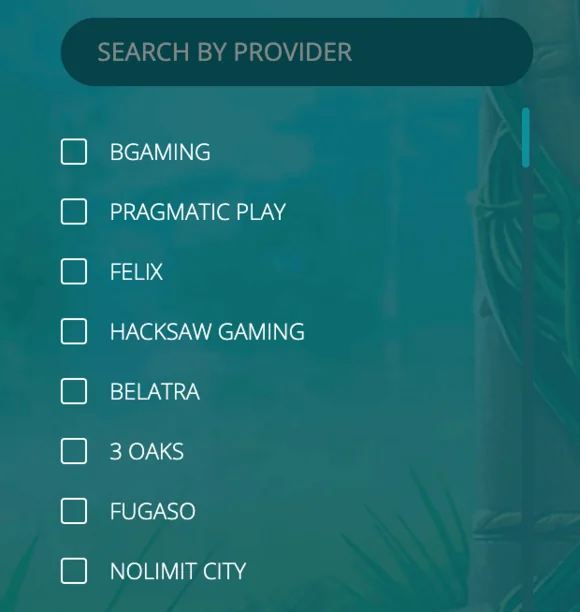 The 22Bet provider filter panel