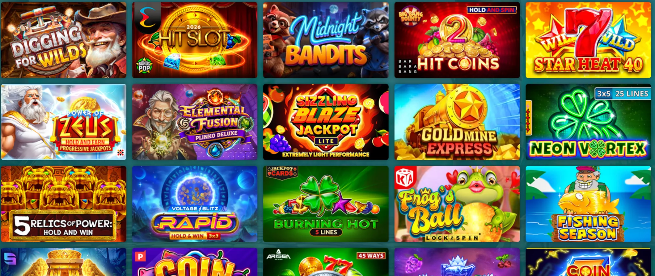 A wall of 22Bet slot games