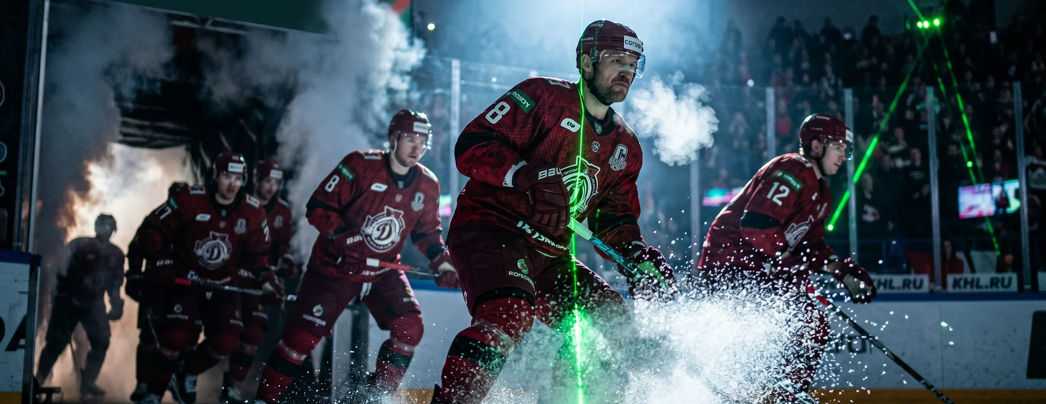 Ice hockey players breaking onto the rink