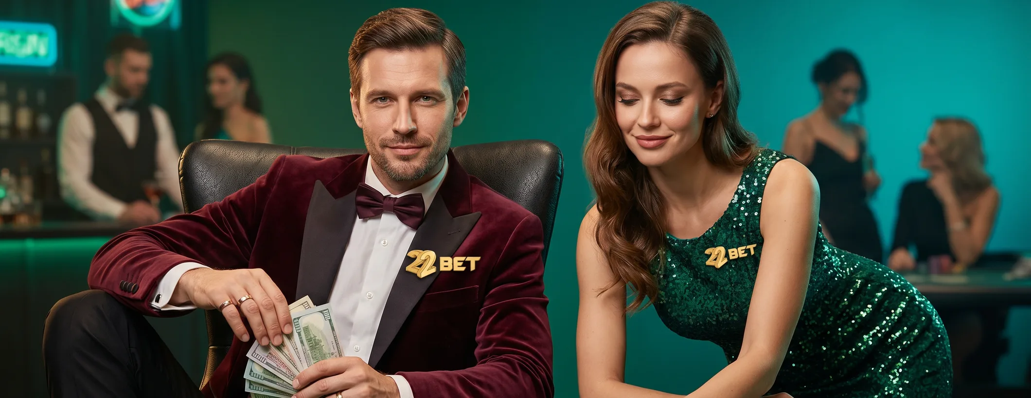 A couple counting winnings at a 22Bet table