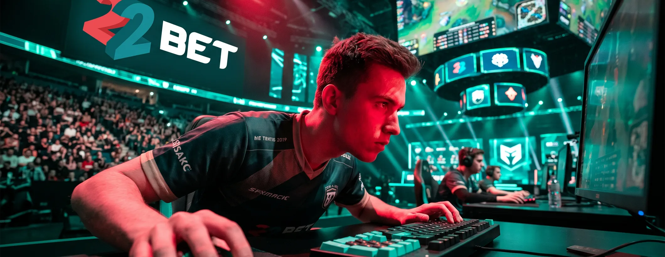 An esports player at a 22Bet-branded tournament stage